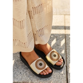 Ženske kožne japanke s ukrasom S.Barski KV27-019 zlatne zlatna 1