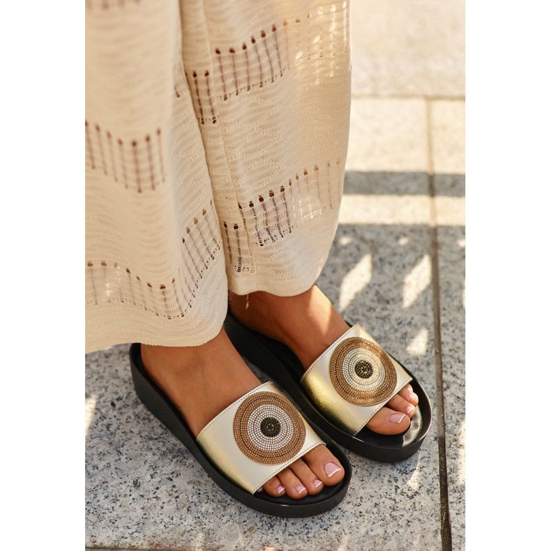 Ženske kožne japanke s ukrasom S.Barski KV27-019 zlatne zlatni 1