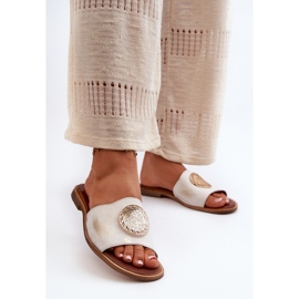 Zazoo 2938 Kožne japanke na ravnu petu sa zlatnim ukrasom, brušene 2