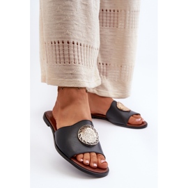 Zazoo 2938 Kožne ravne japanke s ukrasom, crne crna 2