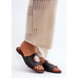 Zazoo 2938 Kožne ravne japanke s ukrasom, crne crno 1