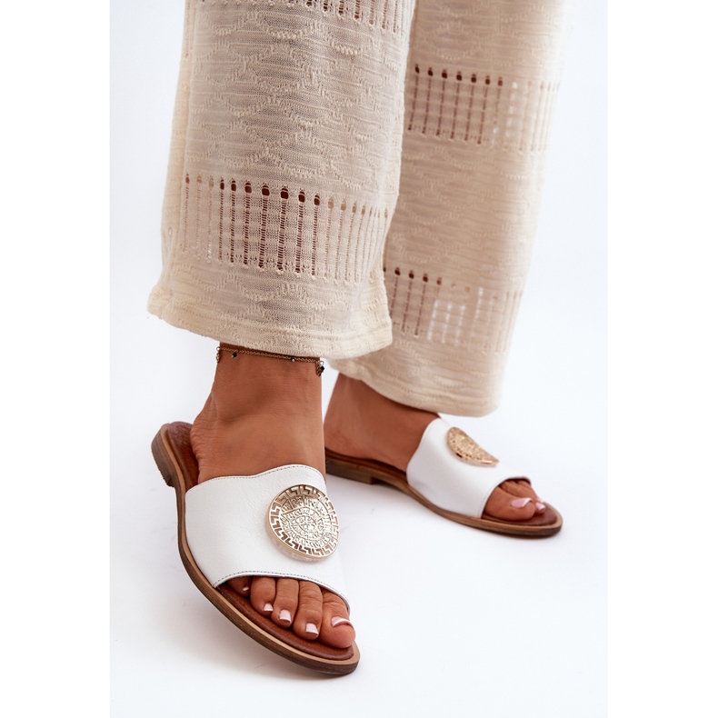 Zazoo 2938 Kožne ravne japanke s ukrasom, bijele bijela 2