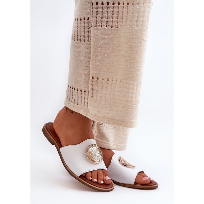 Zazoo 2938 Kožne ravne japanke s ukrasom, bijele bijela 1