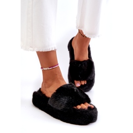 Ženske krznene papuče Black Stepia crna 1