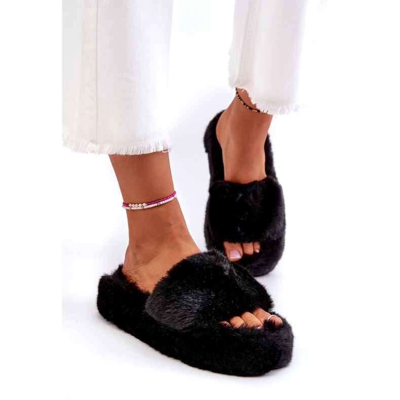 Ženske krznene papuče Black Stepia crna 1