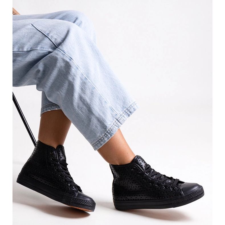 Bez marki Crne visoke ažur tenisice Madala crna 1