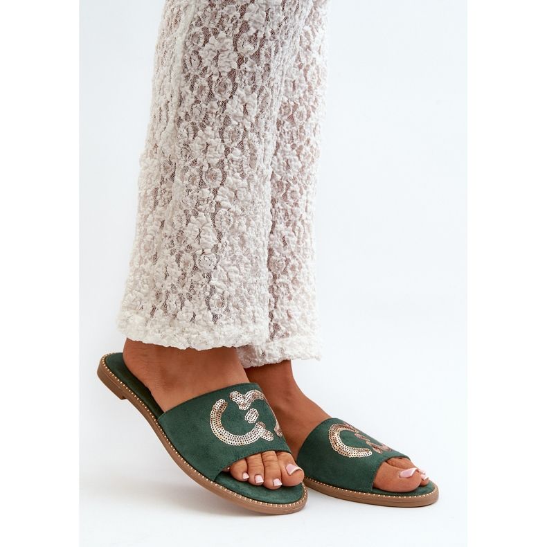 Ženske ravne japanke sa šljokicama S.Barski KV27-052 Zelena 1