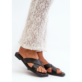 Ženske japanke na ravnu petu od eko kože S.Barski KV27-002 crne crno 1