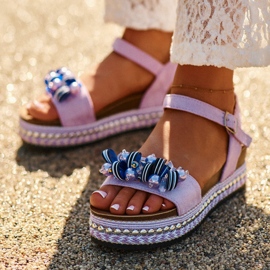 Ženske sandale na tanku i platformu s ukrasima S.Barski HY056 Ljubičasta 2