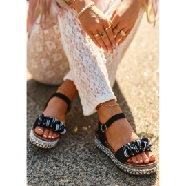 Ženske sandale na tanku i platformu s ukrasima S.Barski HY056 Crne crna 2