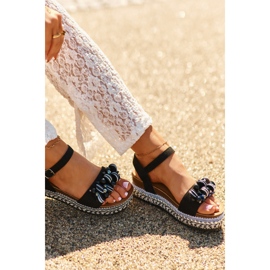 Ženske sandale na tanku i platformu s ukrasima S.Barski HY056 Crne crna 1