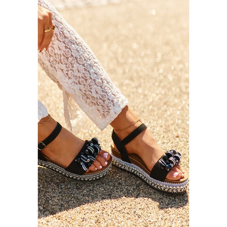 Ženske sandale na tanku i platformu s ukrasima S.Barski HY056 Crne crna 1