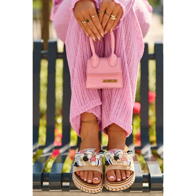 Ženske japanke na platformu s ukrasima S.Barski HY077 Bež 2