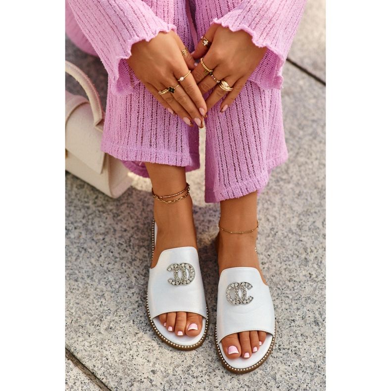 Elegantne ženske svjetlucave japanke s ukrasom S.Barski KV27-050 Srebrna srebro 1