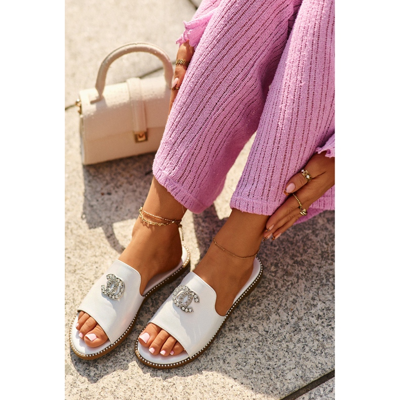 Elegantne ženske svjetlucave japanke s ukrasom S.Barski KV27-050 Srebrna srebro 2