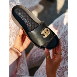 Elegantne, lagane ženske japanke s ukrasom, prirodna koža S.Barski KV27-013, crne crno 2