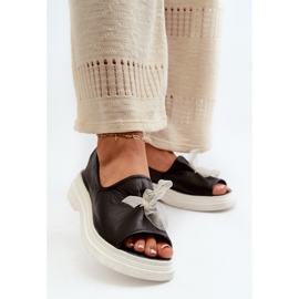 Zazoo 2939 Ženske kožne sandale s mašnom, crne crno 2