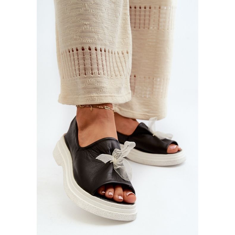 Zazoo 2939 Ženske kožne sandale s mašnom, crne crna 2