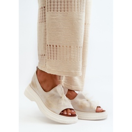 Zazoo 2939 ženske kožne sandale s mašnom, brušeno zlato bijela 2