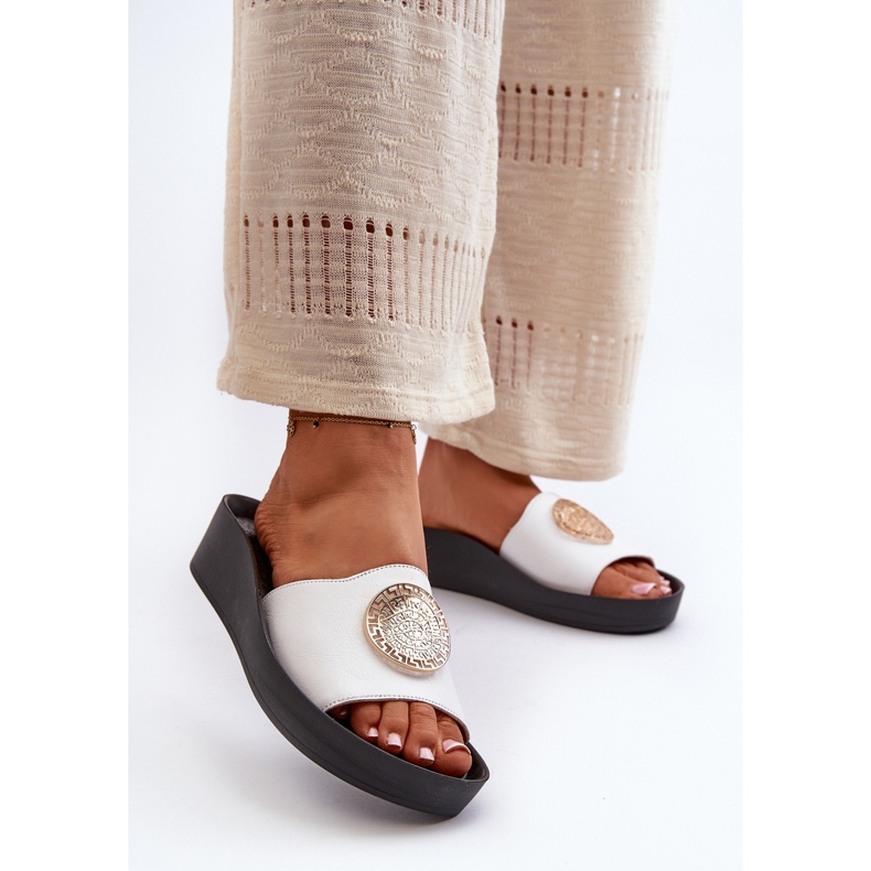 Zazoo 2920 ženske kožne japanke sa zlatnim detaljima, bijele bijela 2