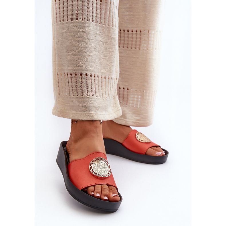 Zazoo 2920 ženske kožne japanke sa zlatnim detaljima, narančaste 2