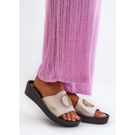 Zazoo 2920 ženske kožne japanke sa zlatnim detaljima, brušeno zlato bijela 2