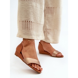 Kožne sandale Maciejka 1971-68 smeđe i zlatne zlatna 2