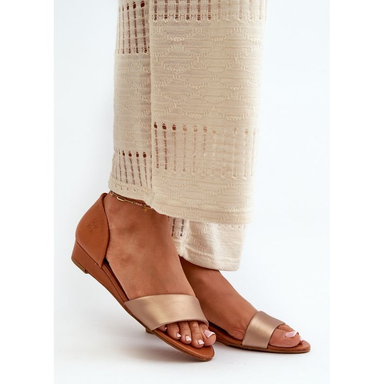 Kožne sandale Maciejka 1971-68 smeđe i zlatne zlatna 1