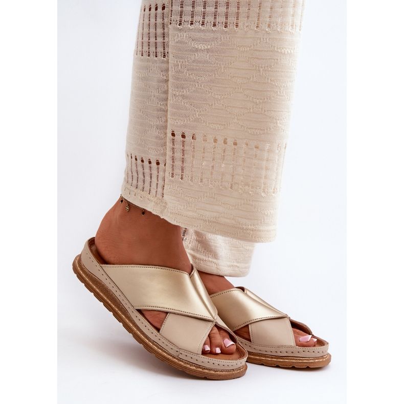 Kožne profilirane japanke Maciejka 04986-04 zlatno-bež 1