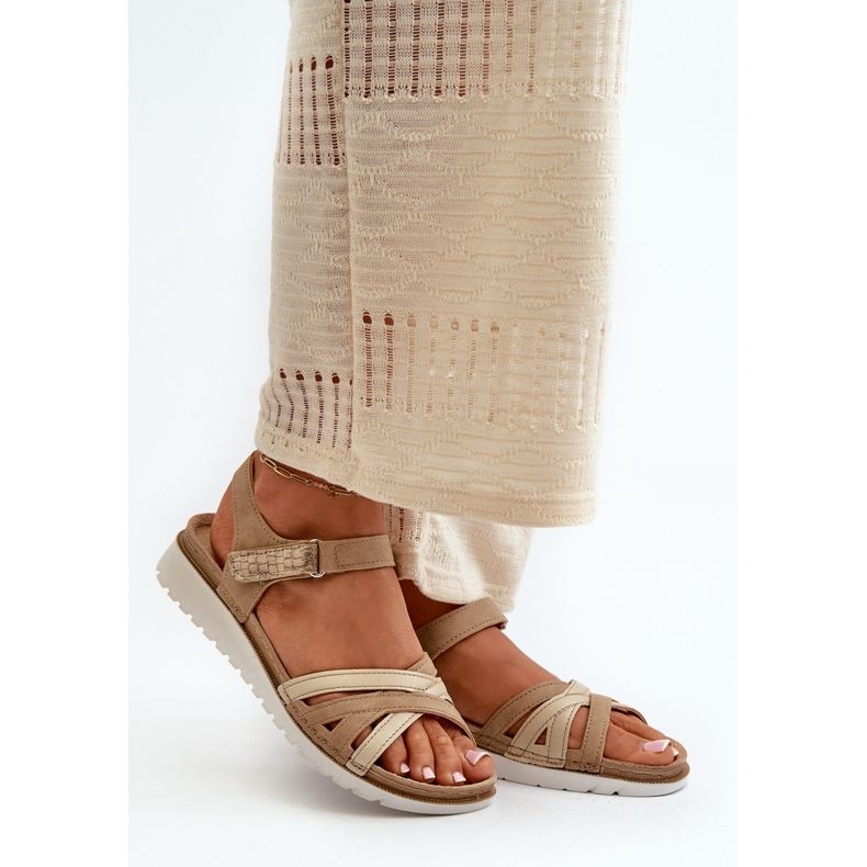 Udobne i lagane ženske sandale s čičkom Inblu CN000041 bež i zlatne boje 2