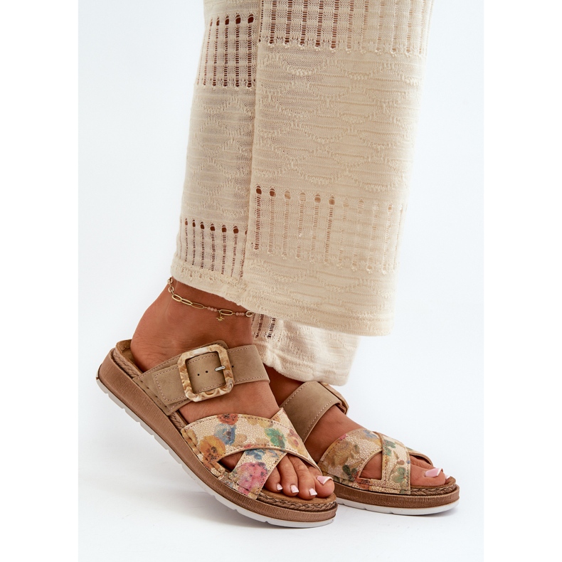 Udobne ženske japanke s cvjetnom kopčom Inblu GS000051 Smeđe smeđa 1