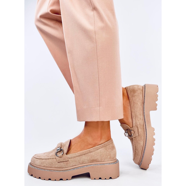 Prozračne kaki antilop mokasine s visokim potplatom bež 2