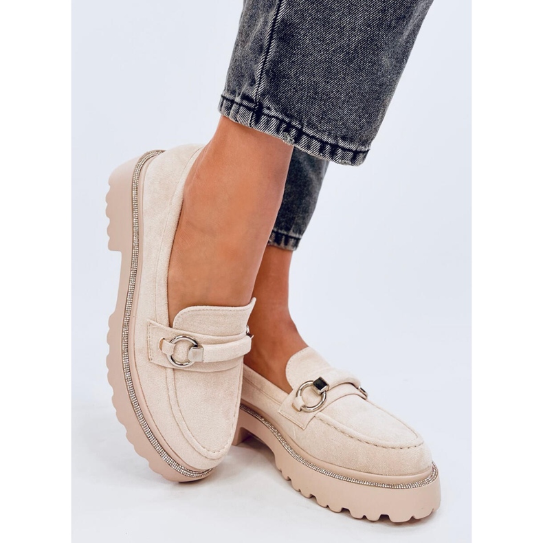 Sheady Beige mokasine s visokim potplatom od brušene kože bež 2