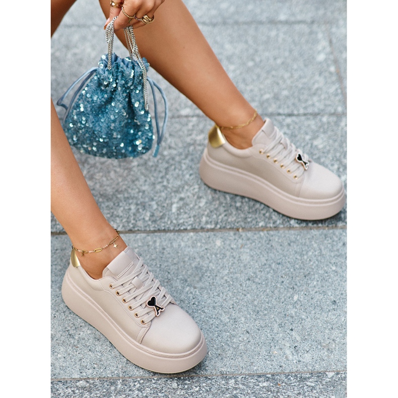 Ženske kožne tenisice na platformu bež Vinceza 66700 2