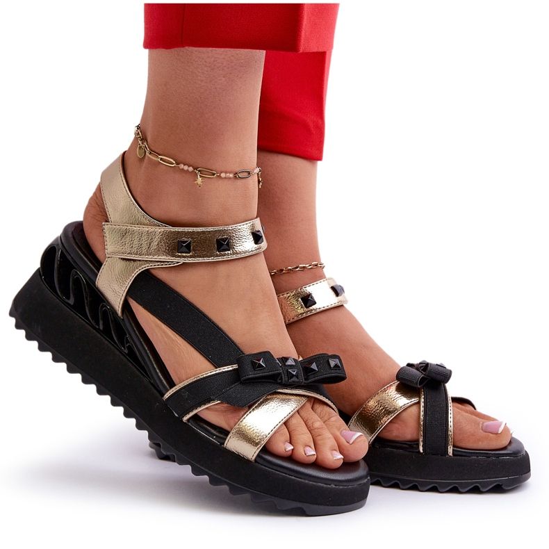 S.Barski Ženske sandale s mašnom D&amp;A CR956 zlatne zlatna 4