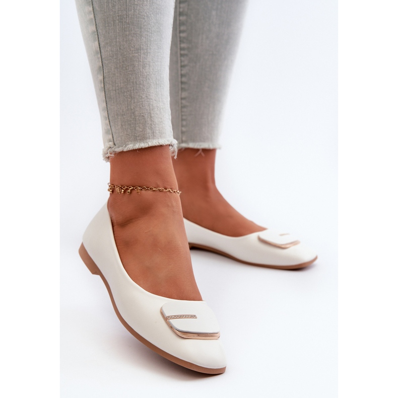 Ženske balerinke od eko kože s ukrasom, bijele Edoslli bijela 2