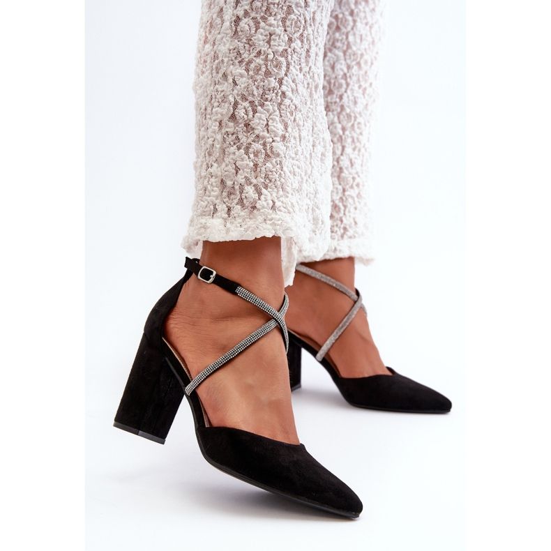 Cipele na visoku petu od eko brušene kože s kubičnim cirkonijem, crna Lagra 2