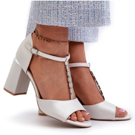 Vinceza Srebrne sandale na visoku petu s kubnim cirkonima srebro 4