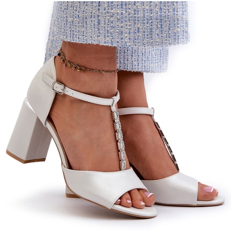 Vinceza Srebrne sandale na visoku petu s kubnim cirkonima srebro 4