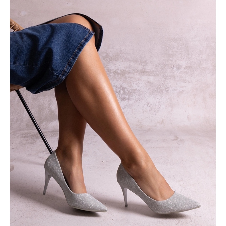 Srebrne svjetlucave visoke pete s Makaya kožnim umetkom srebro 1