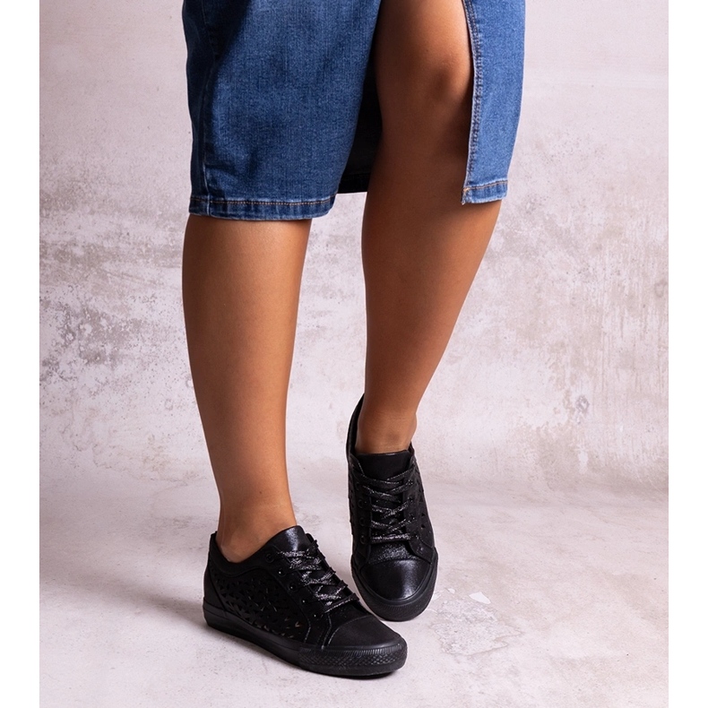 Bez marki Crne ažurne Safune tenisice crna 1