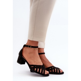 Ženske sandale od eko brušene kože na nisku petu, crne Monsha boje crno 1