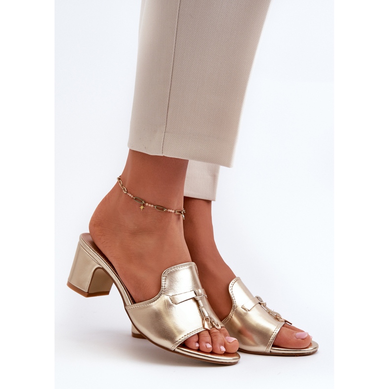 Ženske japanke od eko kože sa visokom petom, zlatne jemenne zlatni 1
