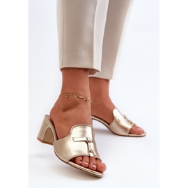 Ženske japanke od eko kože sa visokom petom, zlatne jemenne zlatni 2