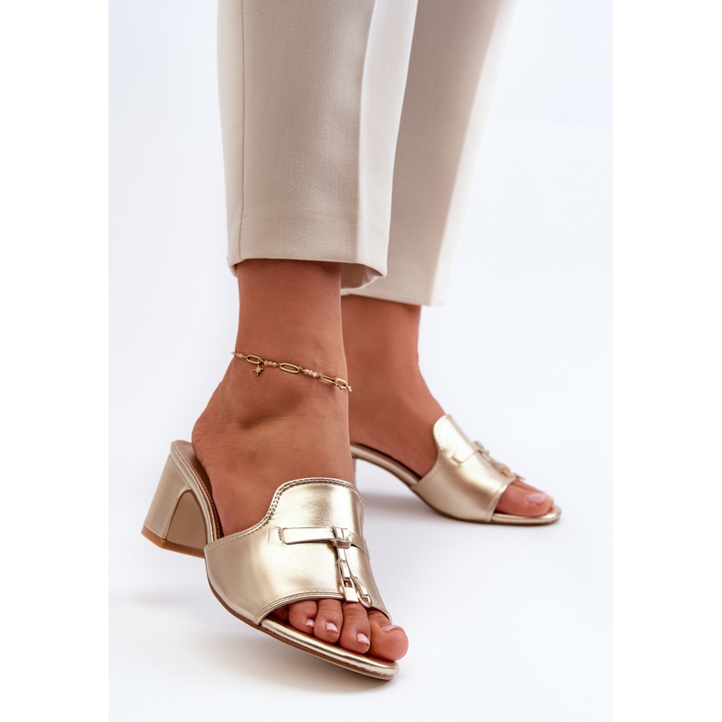 Ženske japanke od eko kože sa visokom petom, zlatne jemenne zlatni 2