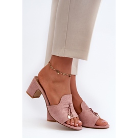 Ženske japanke s visokim petama od eko brušene kože, ružičaste Jemenna ružičasta 1