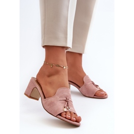 Ženske japanke s visokim petama od eko brušene kože, ružičaste Jemenna ružičasta 2