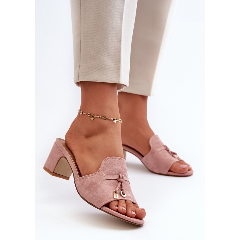 Ženske japanke s visokim petama od eko brušene kože, ružičaste Jemenna ružičasta 2