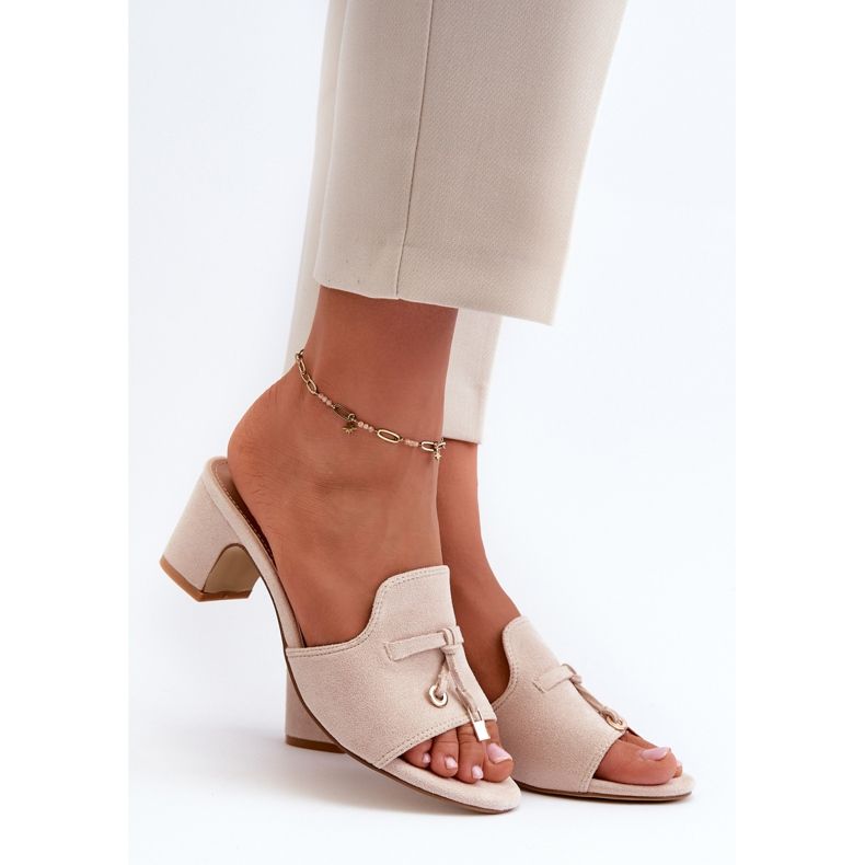 Bež Jemenna ženske japanke s eko antilop visokim petama 1