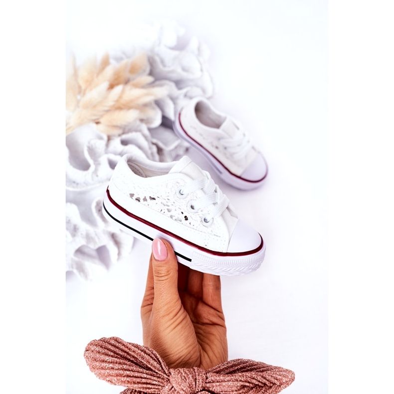 Dječje tenisice s čipkom, bijele bijela 3